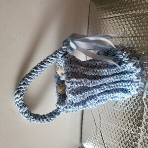 Maria La Rosa Blue and Cream Knit Bucket Bag